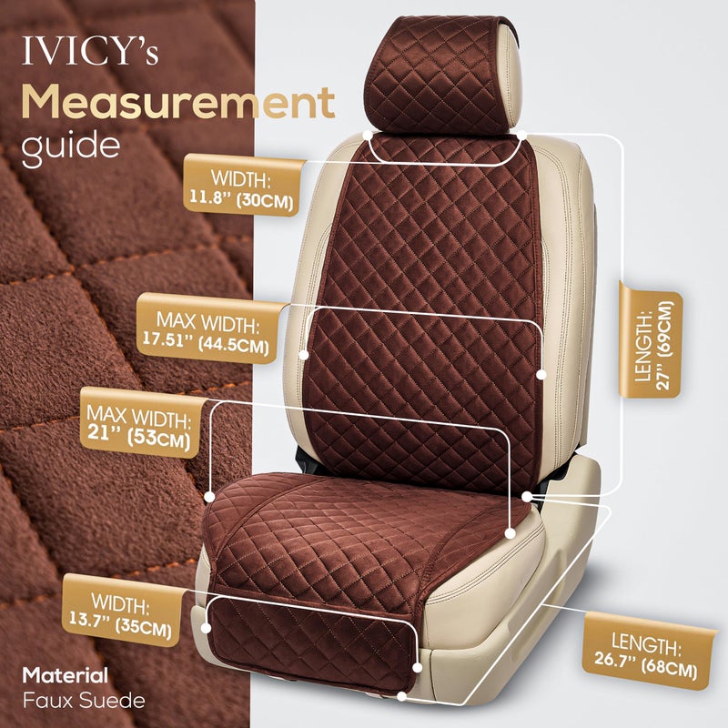 IVICY Suede Car Seat Cover for Cars - Non-Slip Soft & Breathable - Front Car Seat Protector Covers Universal Fits Most Automotive  Vans  SUVs  Trucks - 1 Unit - Brown - Image 5